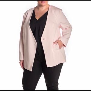 Amanda & Chelsea Blazer Pink Ponte Knit Cutaway 3X Collarless One Button